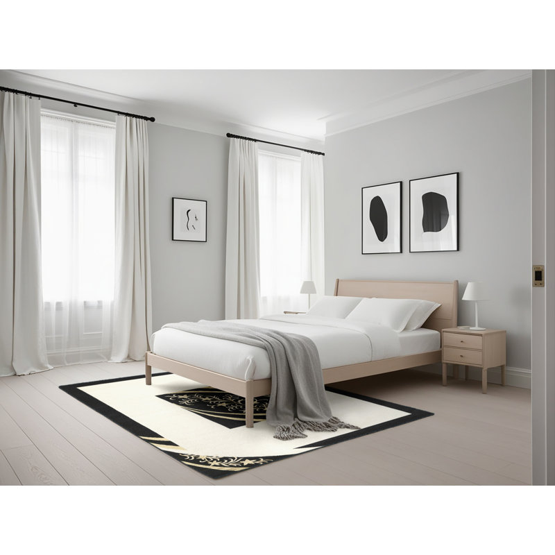 Tapis de zone noir/crème contemporaine, Rectangle 5 pi x 7 pi