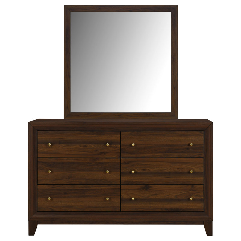 Commode 6 tiroirs Aakif et miroir noyer