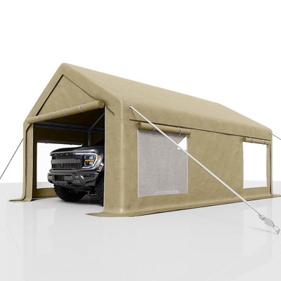 13x20 Ft Carport with 8 Sandbags, Car Port with 220g PE Tarp, 2 Roll-Up Doors, and 4 Windows, for Full-Size Pickups, Bass Boats, Tractors, and SUVs