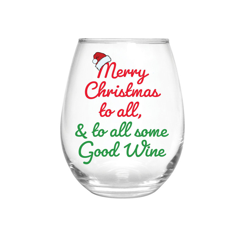 Merry Christmas 17 oz. Verre à vin sans pied et boîte-cadeau