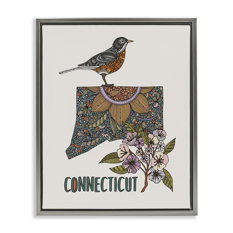 «Floral Connecticut State», art mural encadré par Valentina Harper, Cadre flottant gris lustré, H 31 po x l 25 po