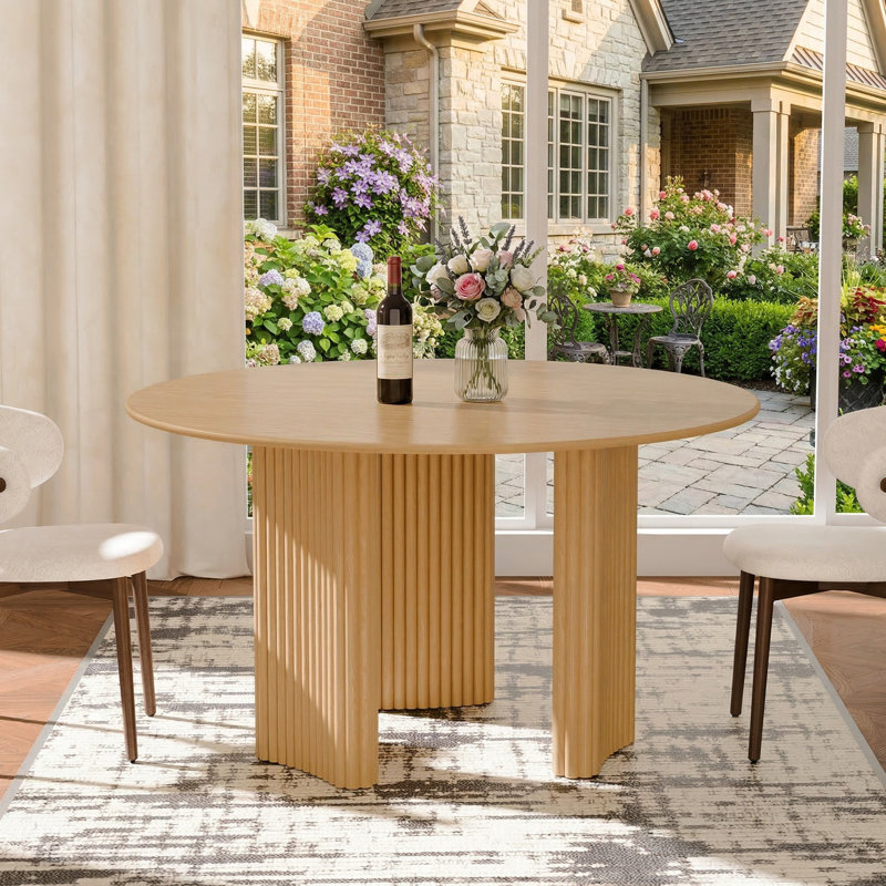 Table de salle à manger en bois 46 po avec 3 pieds 46 po, H 30 po x L 46 po x l 46 po, Bois naturel