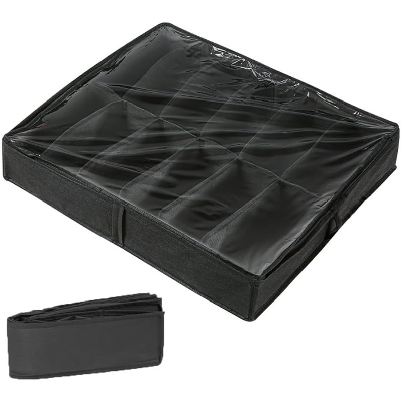 Under Bed Shoe Storage Organiser, Folding Under Bed Shoe Box With Transparent Lid Fits 12 Pairs Total - Underbed Storage Solution (1 Pcs)