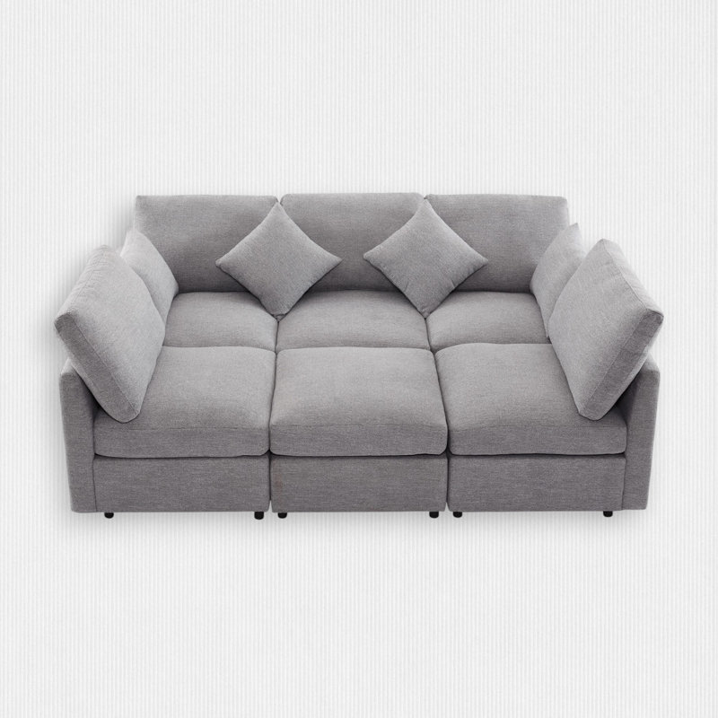 6 - Piece Upholstered Sectional, Light Gray Chenille