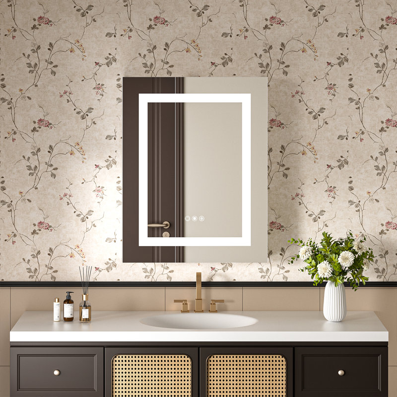 Armoire à pharmacie à DEL avec miroir, armoire de salle de bain murale désembuée avec tablettes réglables, port USB et fonction de mémoire