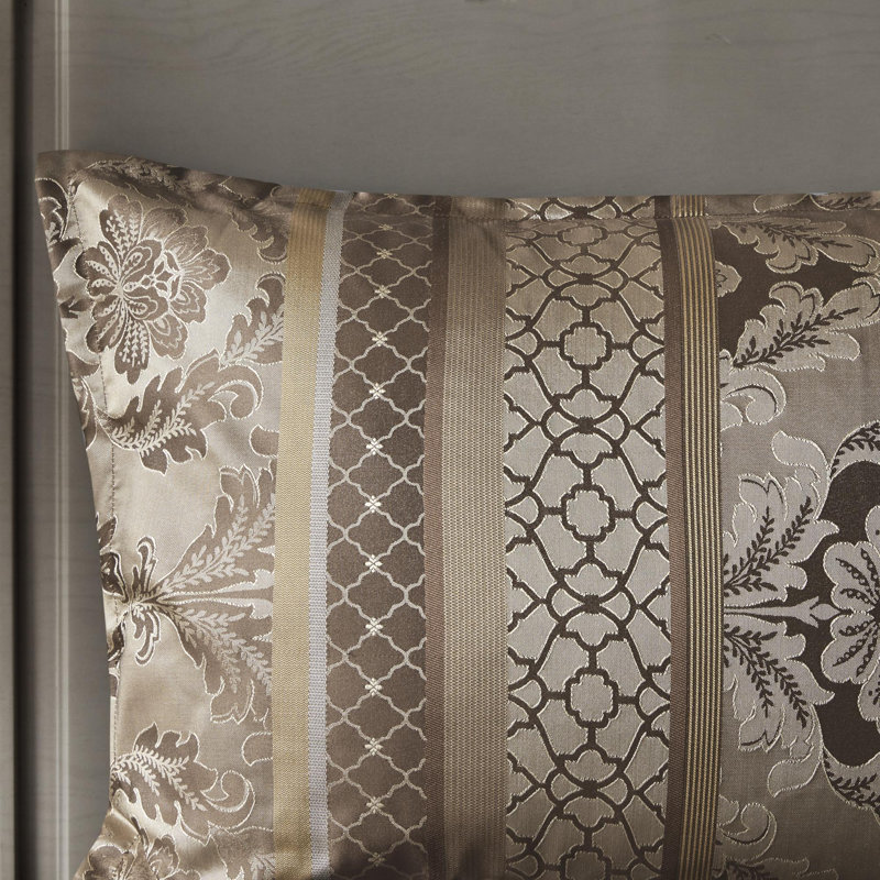 Ensemble d'édredon en polyester jacquard 7 pièces, Édredon de très grande taille et 6 pièces suppl, Brun; or