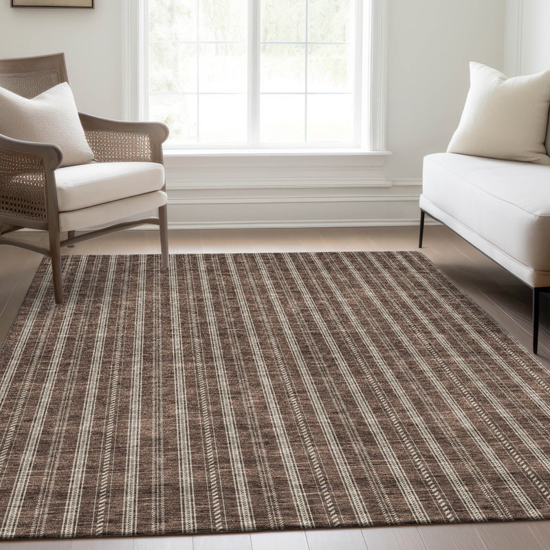 Tapis brun Prisco lavable à la machine de qualité supérieure, Rectangulaire 8 pi x 10 pi