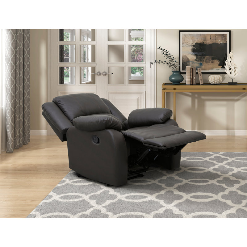 Reclining Chair Faux Leather Upholstery Pillowtop Arms Solid Wood Frame 1Pc Living Room Furniture