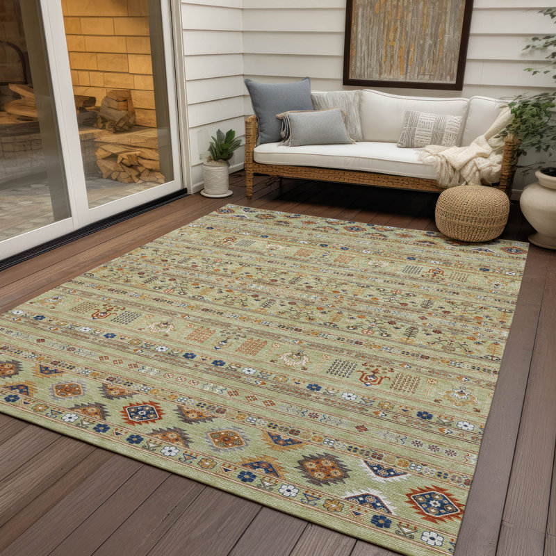 Machine Washable Indoor/Outdoor Boruta ACN2244 Navajo Rug, Rectangle 9' x 12'