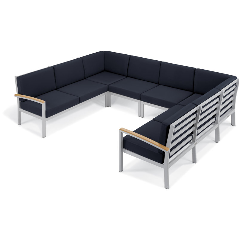Travira Sectional with Cushions, Tekwood Natural, Midnight Blue