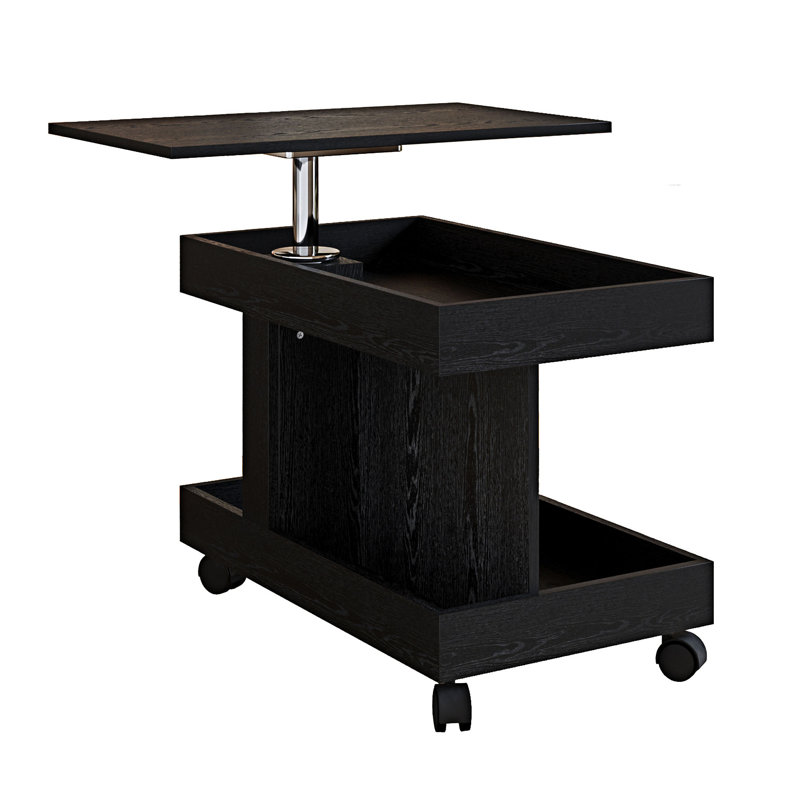 Petite table d'appoint avec roulettes et rangement, Noir