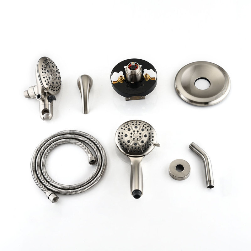 Classic High Pressure Single Handle 6Spray Patterns Rain Shower Head With Handheld Shower (Valve Included), Brushed Nickel