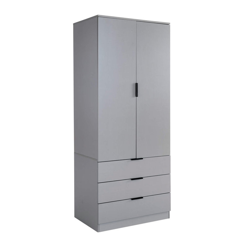 Phoenix 2 Door 3 Drawer Hanging Rail Bedroom Storage Wardrobe, Grey
