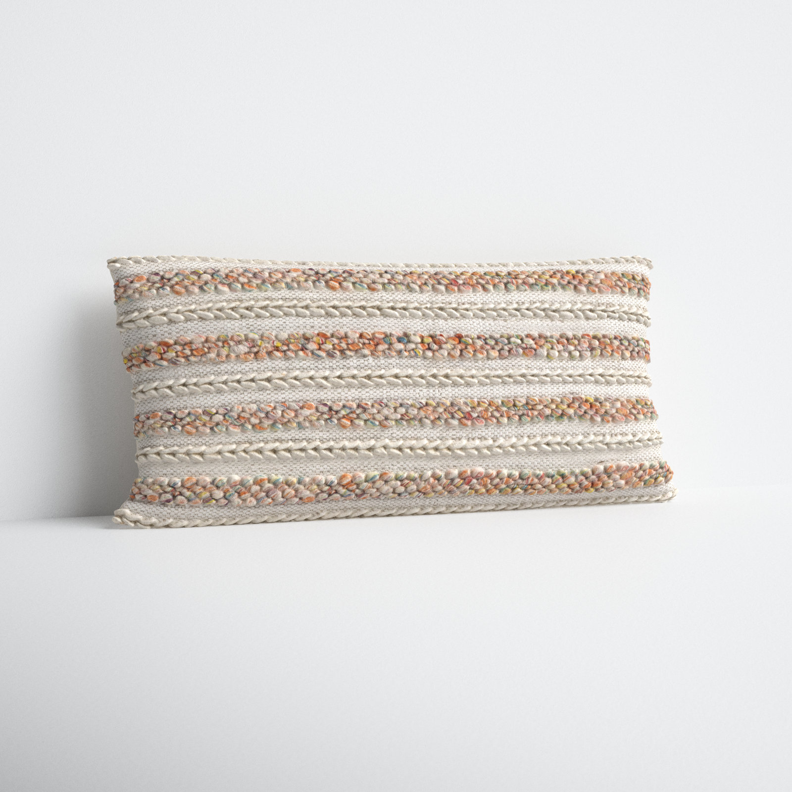 Lottie Striped Cotton Lumbar Pillow Cover, Cream/White, Polyester