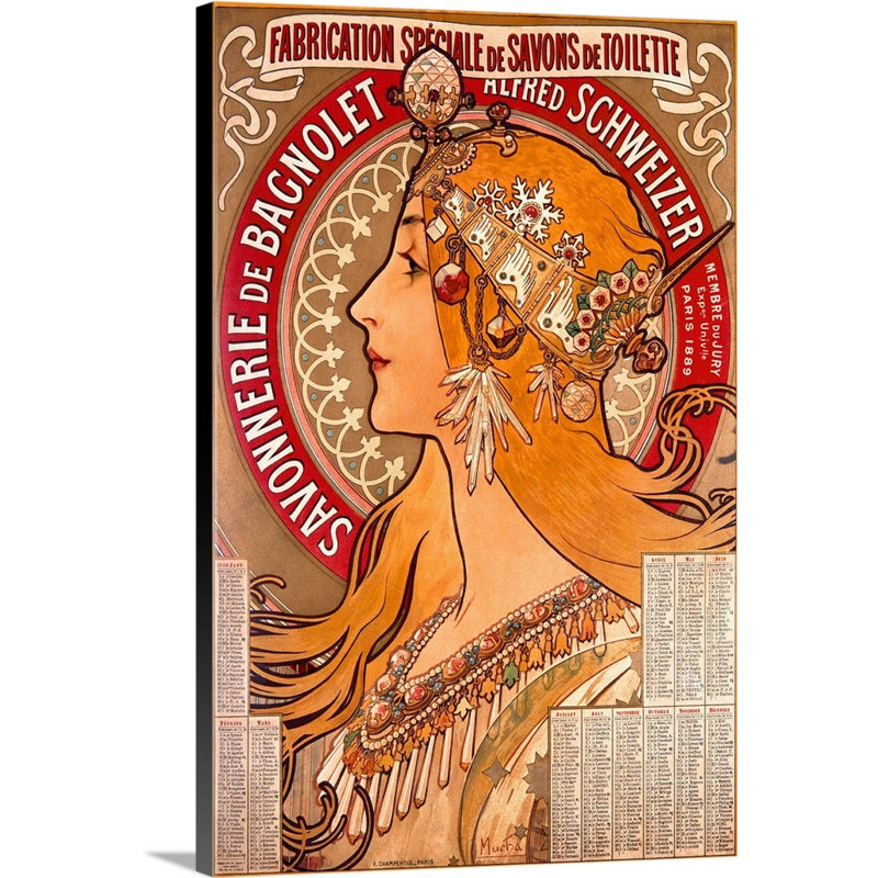 «Savonnerie de Bagnolet», affiche rétro, par Alphonse Mucha, par Alphonse Mucha, reproduction sur toile flottante