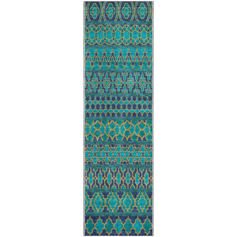 Premium Machine Washable Prisco Teal Rug, Runner 2'3" x 7'6"