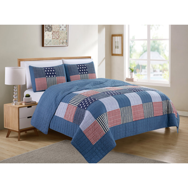 Ensemble de courtepointe réversible American Cotton, Courtepointe grande + 2 taies décoratives
