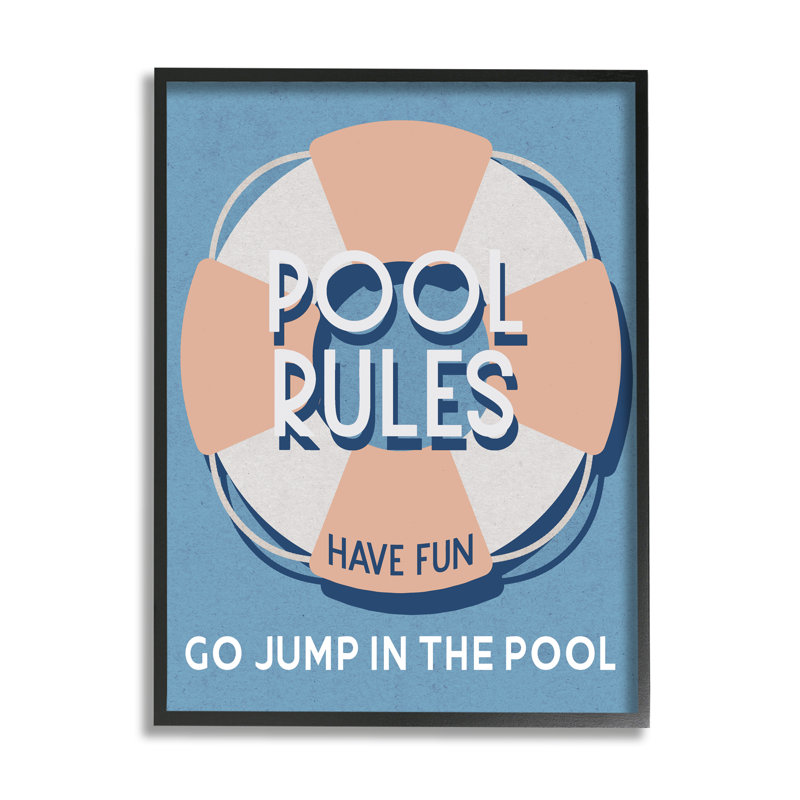 «Bb-403», encadré, "Pool Rules on Wood" par Lil 'Rue, art textuel, Cadre flottant noir de jais, H 30 po x l 24 po