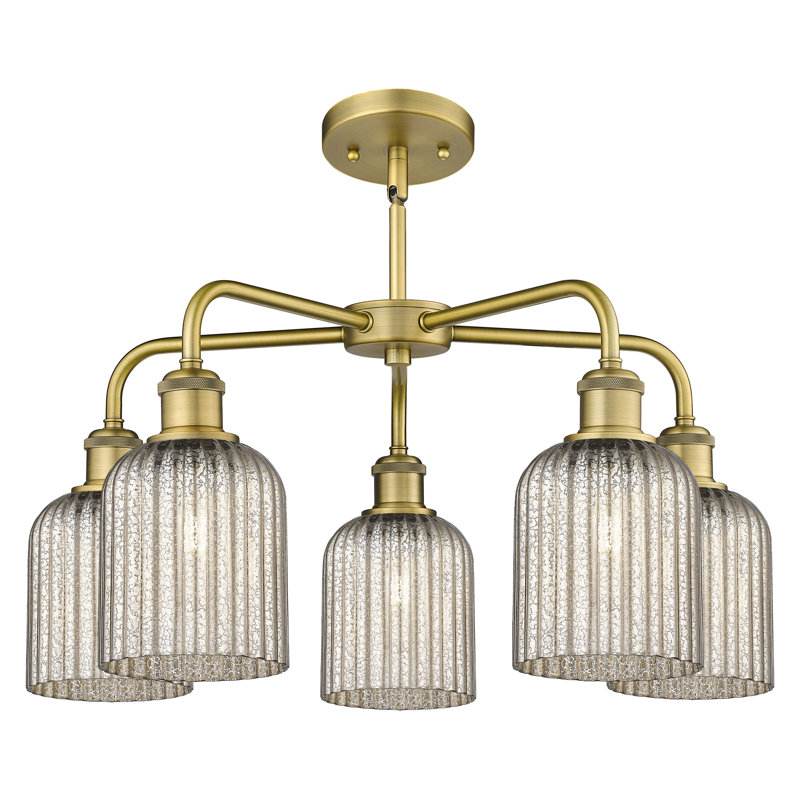 Ballston - Trig - 5 Light 23" Stem Hung Chandelier, Mercury, Brushed Brass