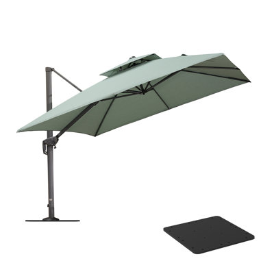 Parasol en porte-à-faux carré en tissu de 132 po avec base en tôle d'acier, vert menthe 132 po