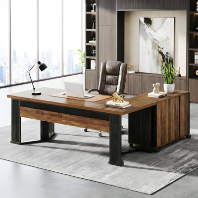 70.86" Executive Desk And 41.93" Mobile Lateral File Cabinet, L-Shaped Home Office Desk 2 - Piece Set