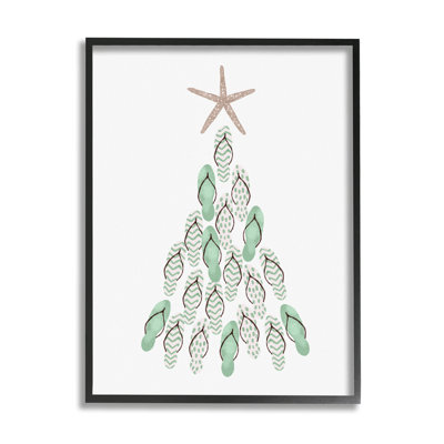 "Flip Flop Beachy Christmas Tree" encadré sur bois par Ziwei Li, impression