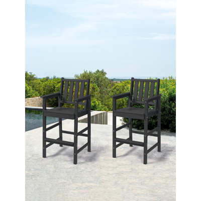 SeeHill Adirondack Bar Chair Set of 2, HDPE Tall Adirondack Chairs Bar Stools with Footrest, Outdoor Bar Height Stool Chair Set, HDPE Patio Barstools