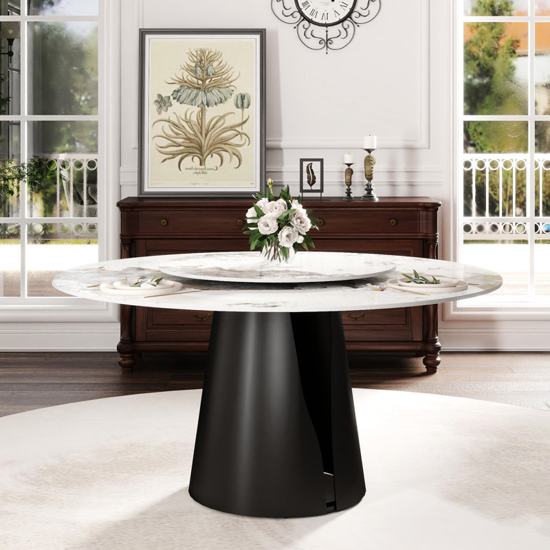 Table de salle à manger 31,5 "en pierre frittée - 60,02" ronde pour 6 à 8 personnes
