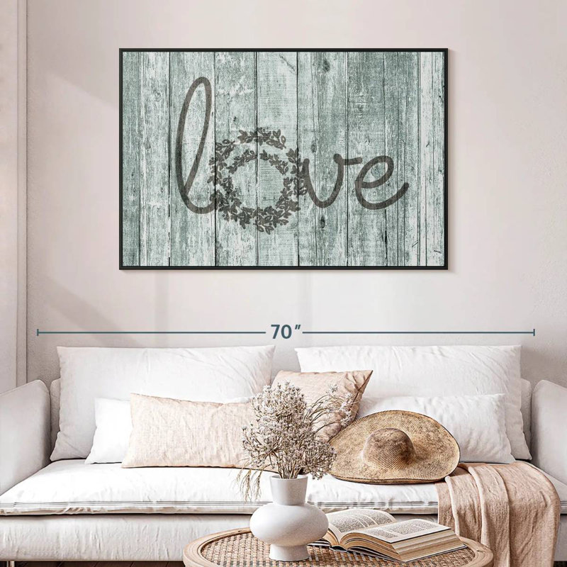 Amour en bois, typographie, 46 po x 31 po, Cadre flottant noir