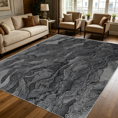 Tapis texturé ondulé gris foncé de 1 pièce pour salon, doux et confortable, convenant à toutes les saisons, facile à entretenir, lavable à la machine, tapis de dessous de table convenant à la salle à manger, à la chambre à coucher, au vestibule, au bureau personnel,