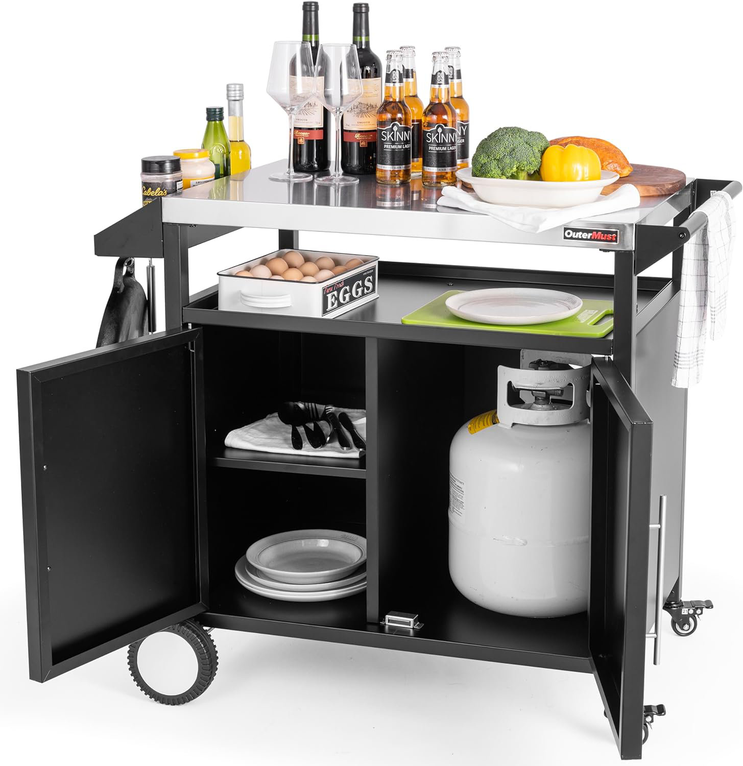 OuterMust Grill Table Outdoor Kitchen Cabinet, Moveable Outdoor Prep Table & Bar for Storage ...