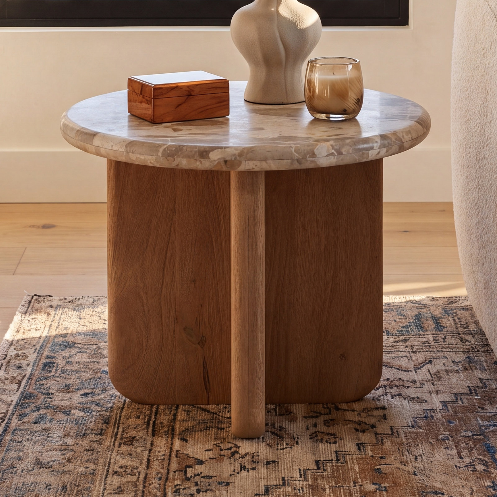 24" Genuine Marble End Table
