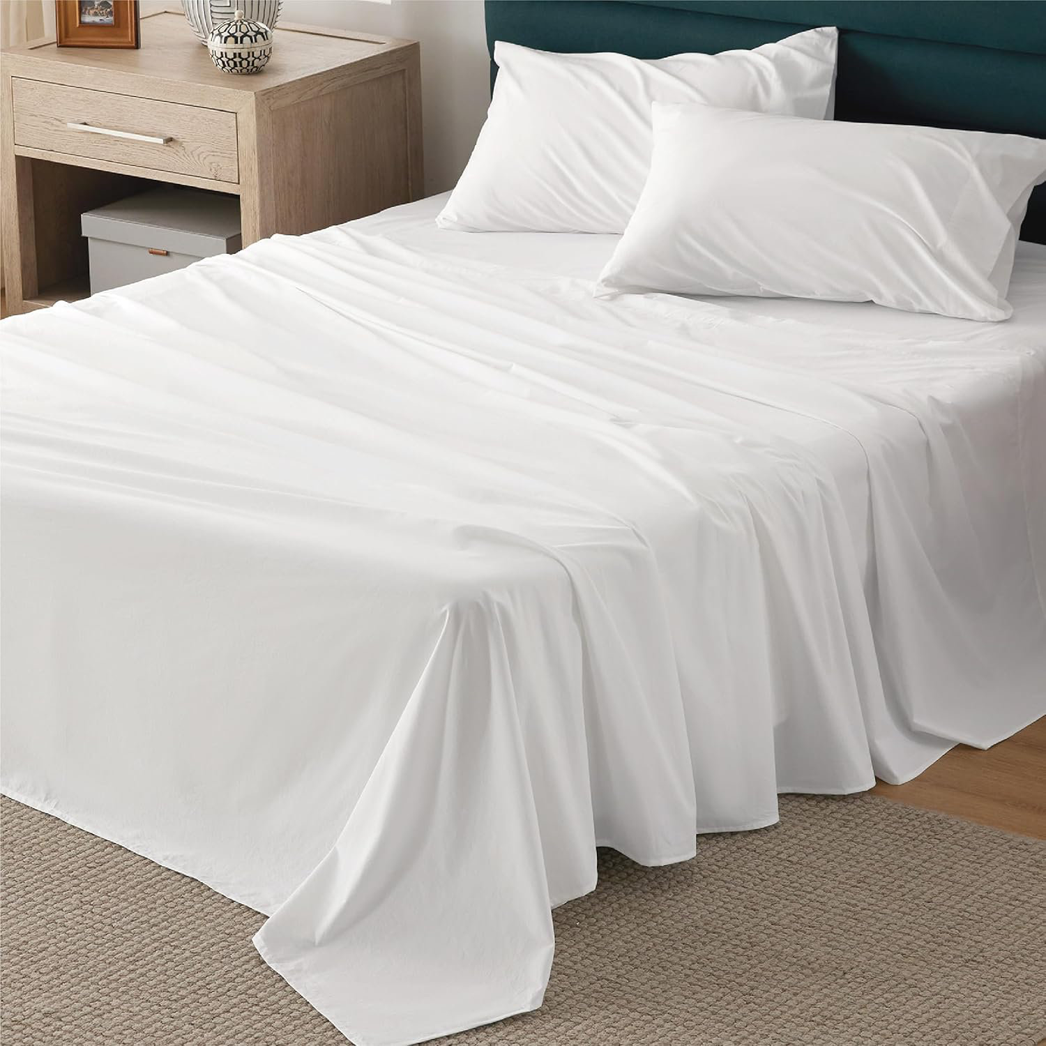 AMIPOR Ensemble de draps 100% coton en coton percale pour grand lit ...
