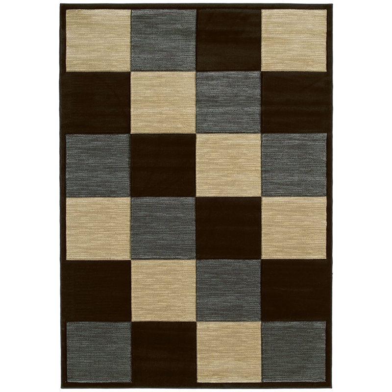 Tapis géométrique brun/bleu Carletta, Rectangle 1 pi 10 po x 3 pi