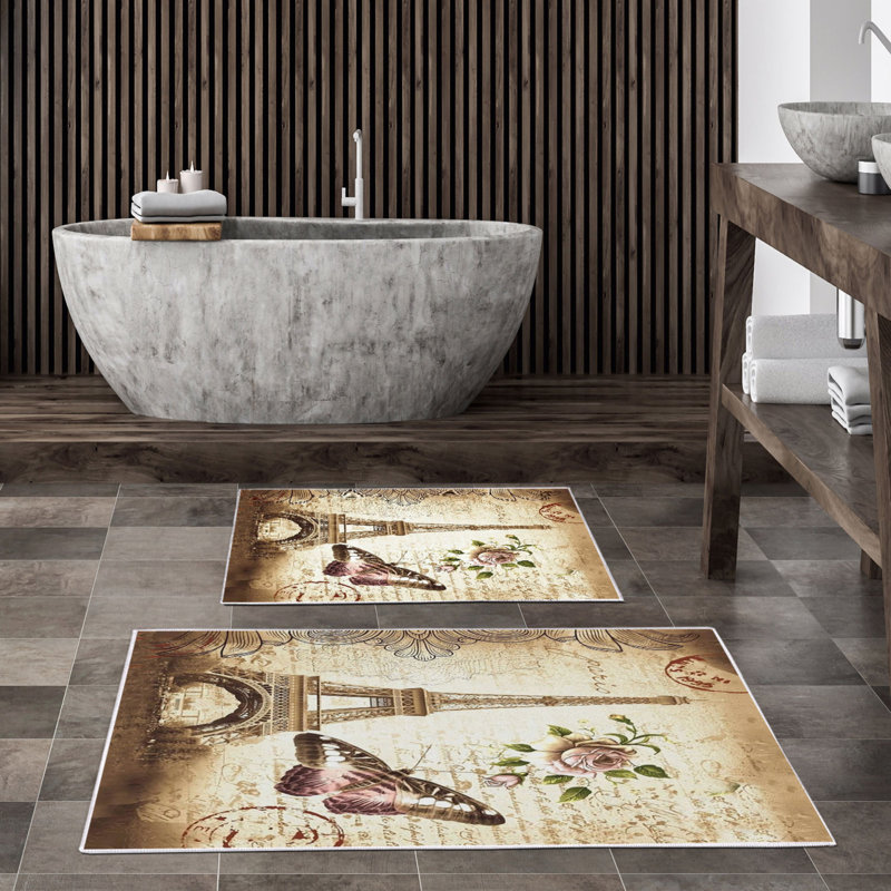 Ensemble de luxueux tapis de bain (2 pièces), 100% polyester, antidérapant, antibactérien | Dimensions: 19,7 po x 23,6 po et 23,6 po x 39,4 po | Tissu ultra-absorbant et facile à nettoyer, lavable à la machine à 86 ° F | Parfait pour la salle de bain ou le spa