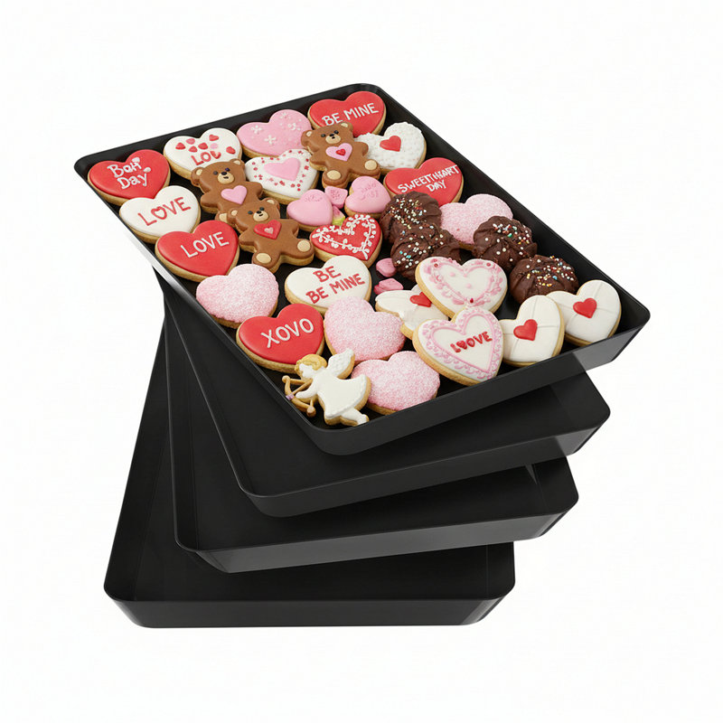 Ensemble de 4 plateaux de service, plateau de service en plastique réutilisable pour articles de fête, réceptions, accessoires de grillades, boîte de collation empilable pour dessert, fruits, biscuits