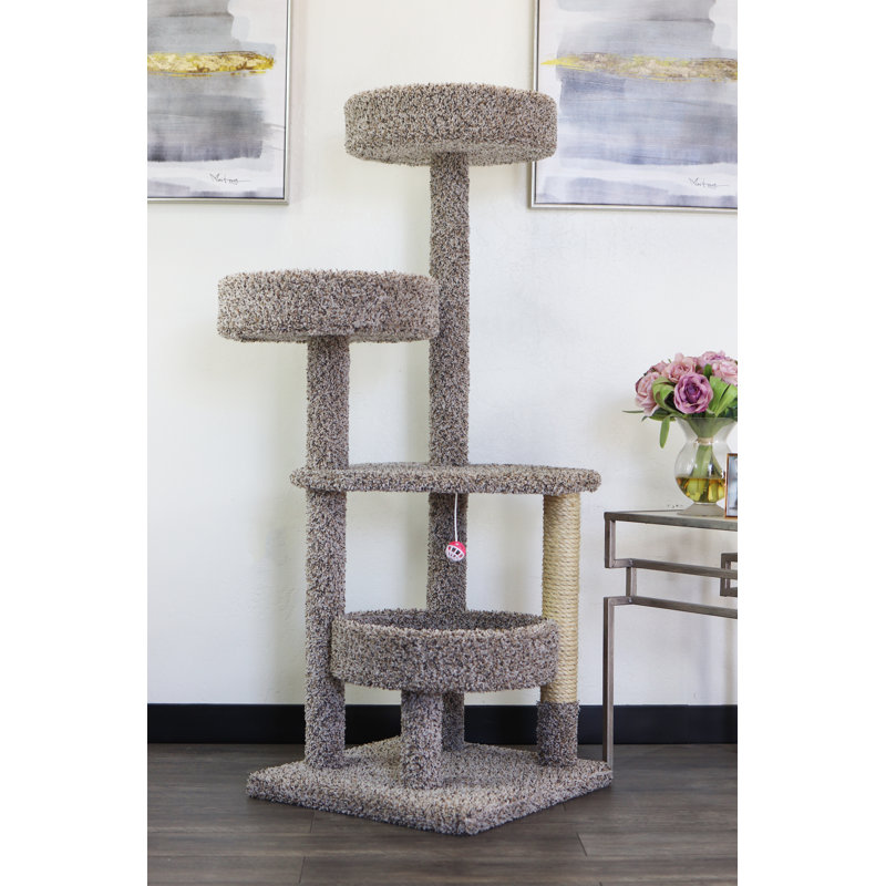54'' Beige Plush Multi-Level Cat Tree with Sisal Posts