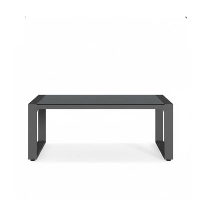 44" X 22" All-Weather Aluminum Outdoor Gray Coffee Table With Tempered Glass Top