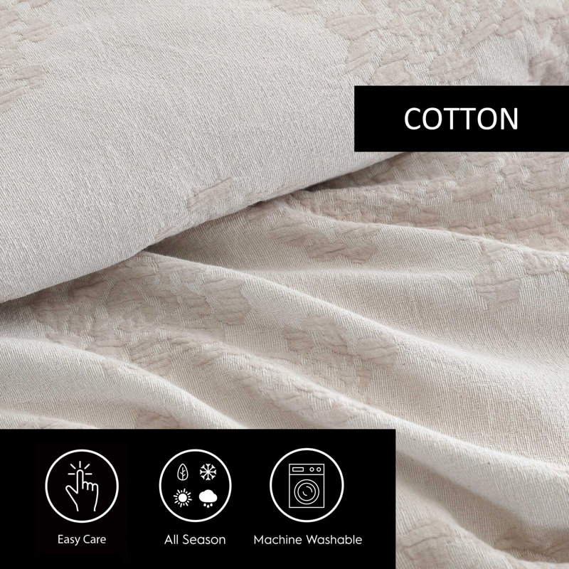 Vera Wang Roses Cotton Beige Comforter Set, Queen Comforter + 2 Standard Shams
