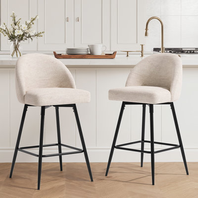 Ensemble de 2 tabourets de bar pivotants à 360°, hauteur du comptoir, avec dossier et pieds en métal - Beige