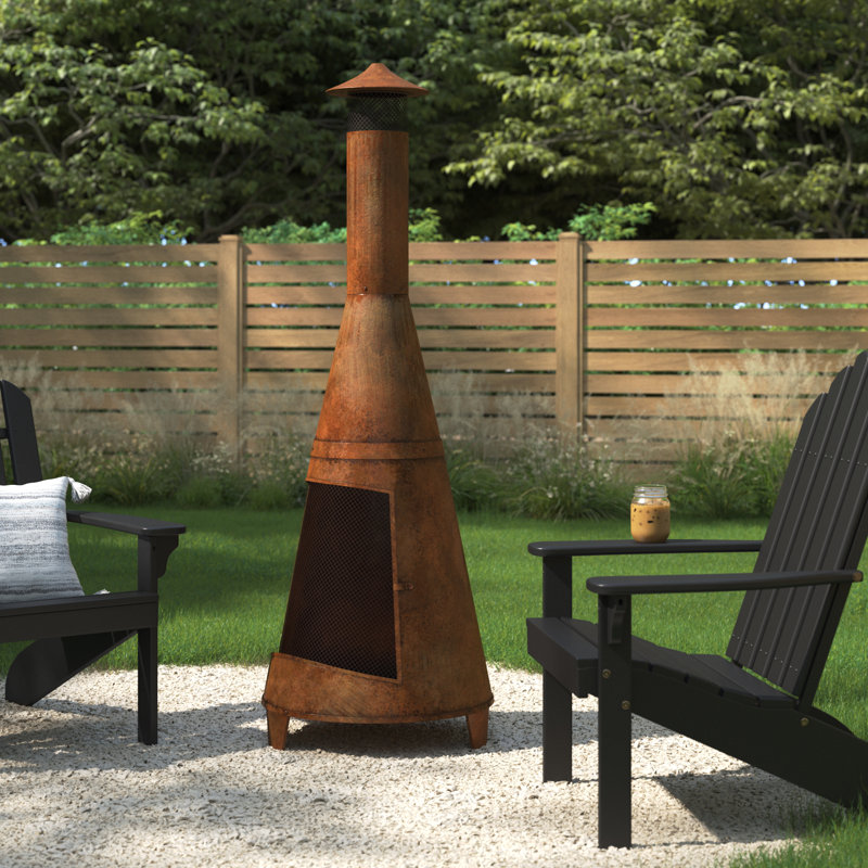  70'' H x 23.5'' W 70" Rust Patina Finish Steel Wood-Burning Chiminea with Spark Screen
