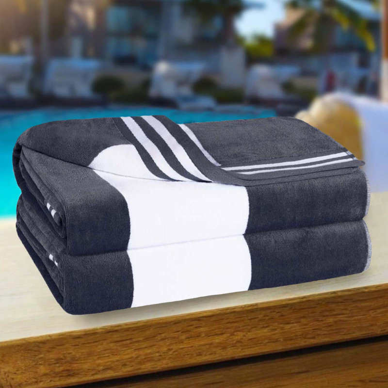 Calheta Cotton Oversized Cabana Stripe Beach Towels, Charcoal, 2