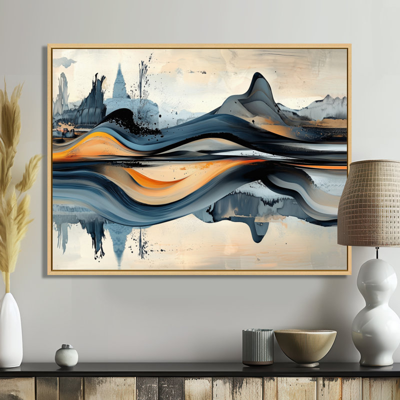 Georgena, horizon flou de paysage géométrique I - formes abstraites modernes, art mural, H 24 po x l 32 po, Cadre flottant