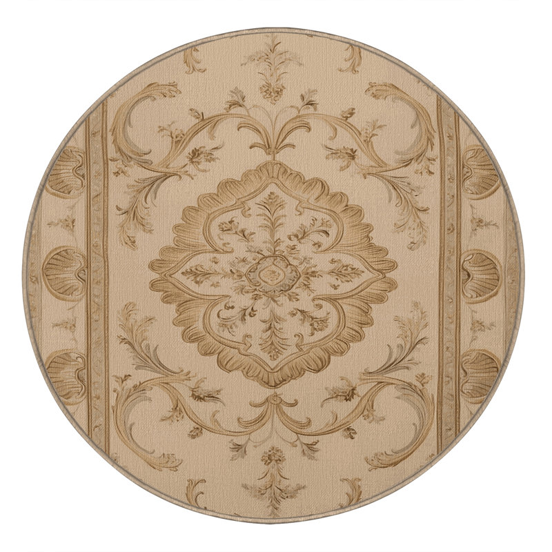 Tapis brun français lavable à la machine, Rond 7 pi