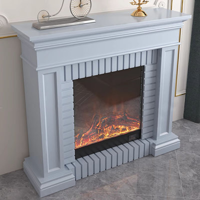 Light Grey Solid Wood Electric Fireplace