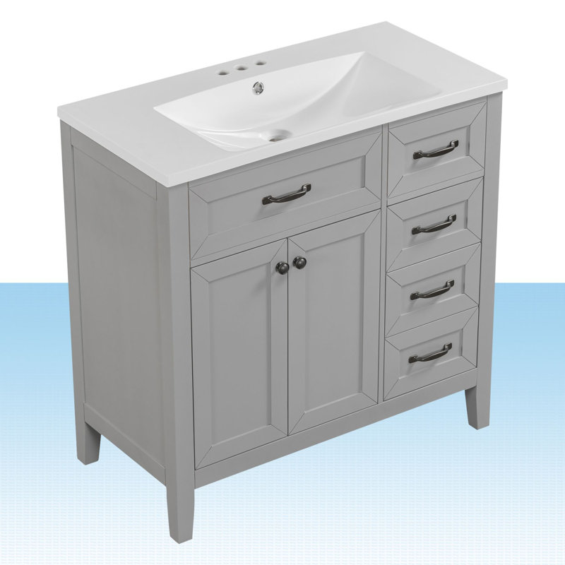Ensemble de meuble-lavabo simple 36 po Jermey, Gris, Noir mat