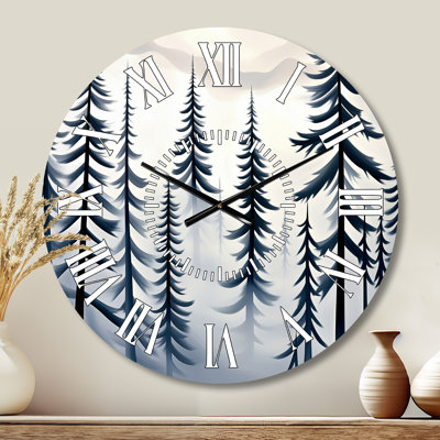Pines Beyond the Mist - Landscape Metal Wall Clock