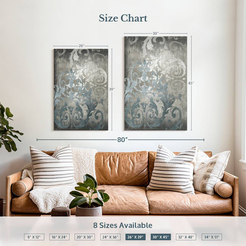 Avery Damask In Silver II, 39" H x 26" W