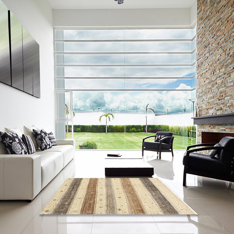 Tapis beige/gris contemporain, Carré 8 pi