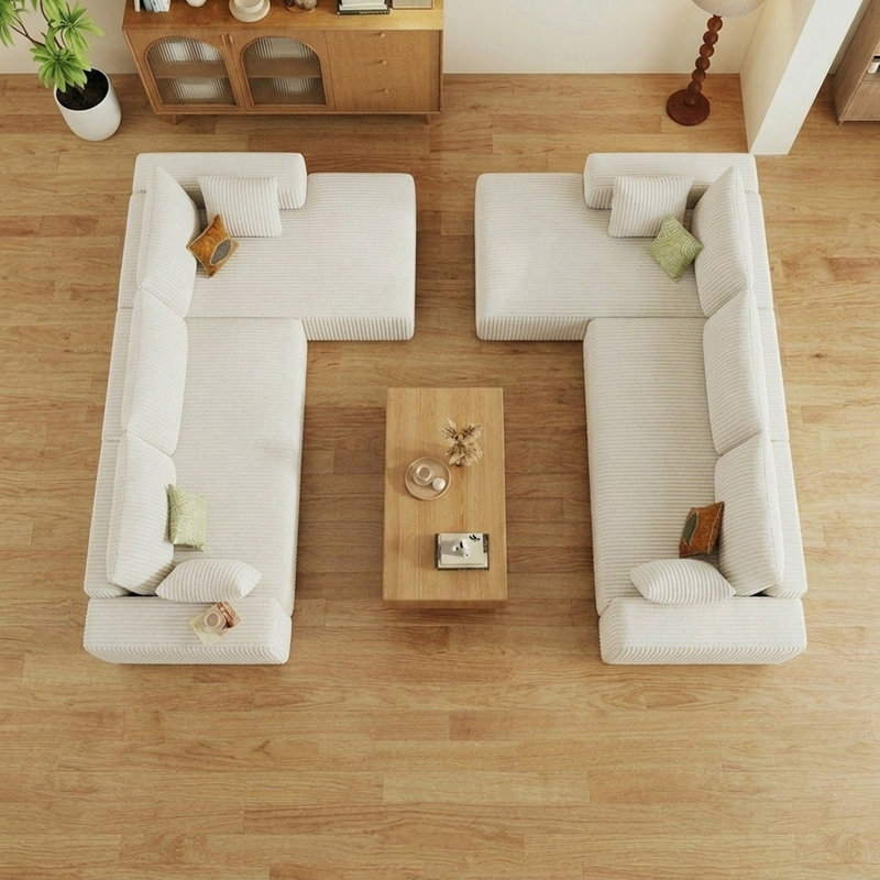2 pièces Canapé modulaire en L de 95 po en forme de L, canapé en velours côtelé avec coussins de siège profond, sans assemblage requis, blanc
